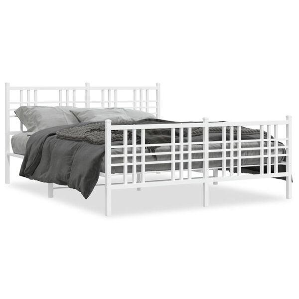 vidaXL Bedframe met hoofd- en voeteneinde metaal wit 150x200 cm