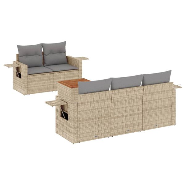 vidaXL 6-delige Loungeset met kussens poly rattan gemengd beige
