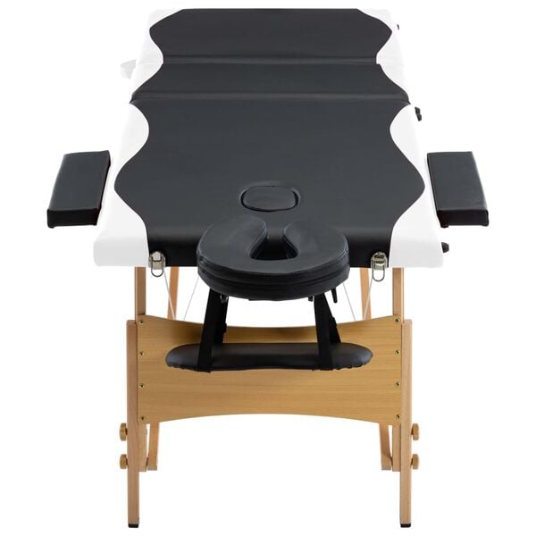 vidaXL Massagetafel inklapbaar 3 zones hout zwart en wit
