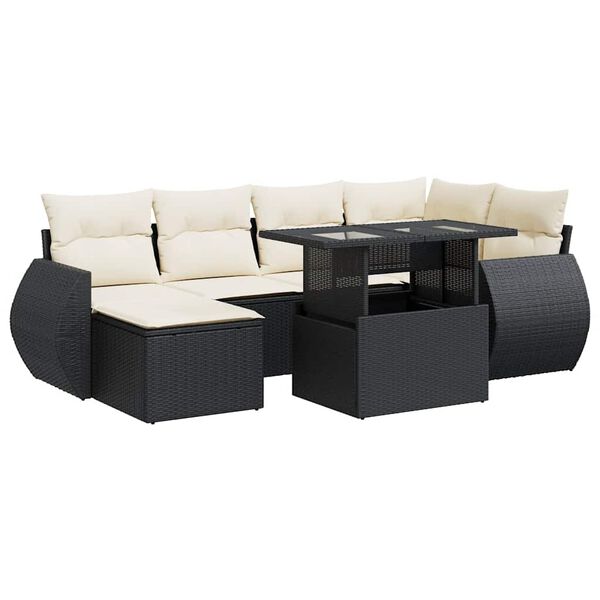 vidaXL 7-delige Loungeset met kussens poly rattan zwart