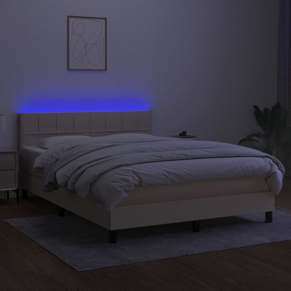 vidaXL Boxspring met matras en LED stof crèmekleurig 140x200 cm