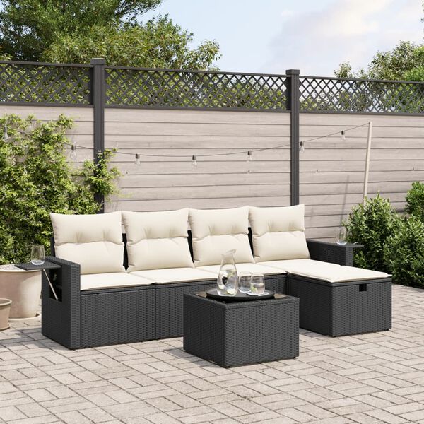 vidaXL 6-delige Loungeset met kussens poly rattan zwart