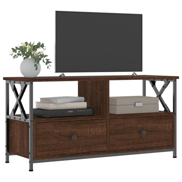 vidaXL Tv-meubel 90x33x45 cm bewerkt hout en ijzer bruin eikenkleur