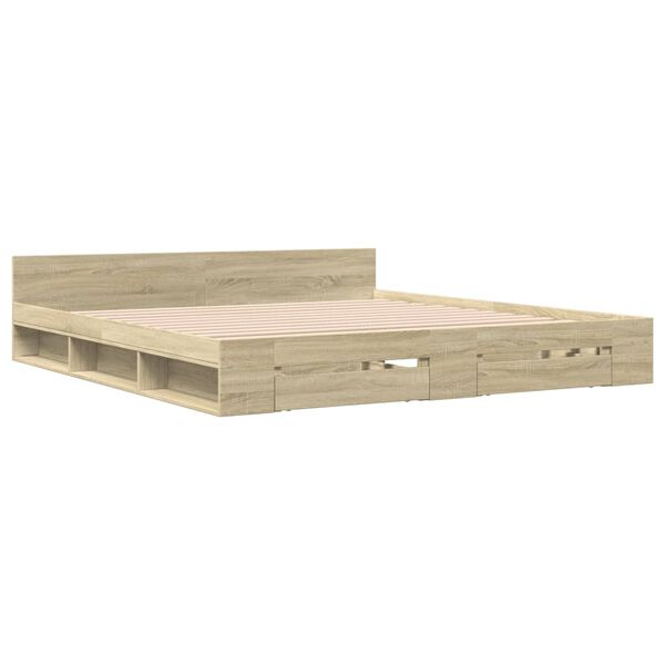 vidaXL Bedframe met lades bewerkt hout sonoma eikenkleurig 180x200 cm