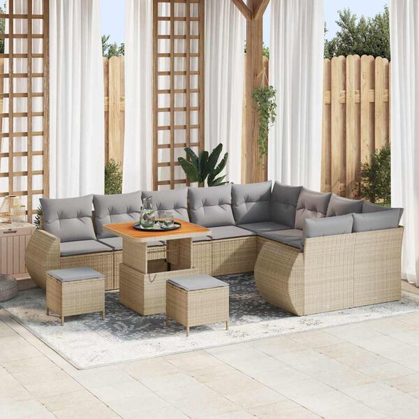 vidaXL Tuin Sofa Set met kussen met opslag 12 pcs beige en lichtgrijs