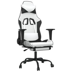 vidaXL Gamestoel met voetensteun kunstleer wit en zwart