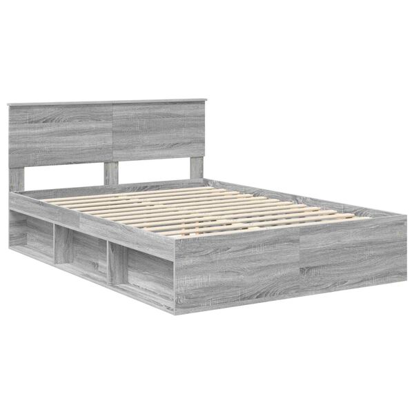 vidaXL Bedframe Grijs Sonoma 135 x 190 cm Massief grenenhout
