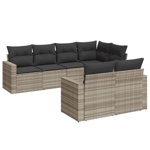 vidaXL 7-delige Loungeset met kussens poly rattan lichtgrijs