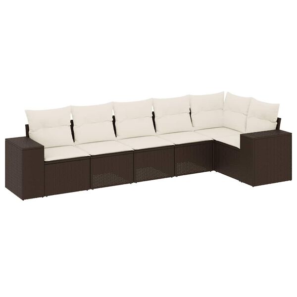 vidaXL 6-delige Loungeset met kussens poly rattan bruin