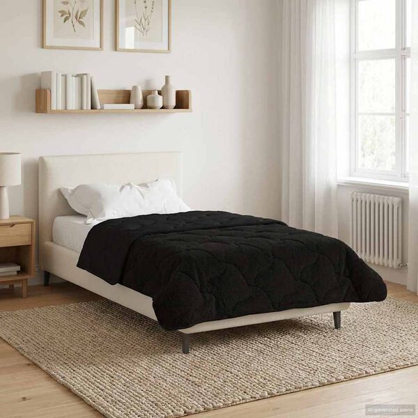 vidaXL Vol jaar dekbed Zwart 135 x 200 cm Microfiber en Teddy fleece