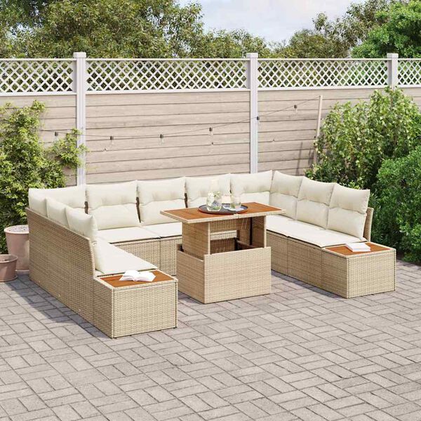 vidaXL Tuin Eetset met kussen 10 pcs Beige en Cr&egrave;me