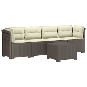 vidaXL 4-Persoons Tuin Sofa met Kussens Rieten Look PP Lichtgrijs