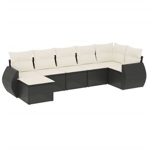 vidaXL 7-delige Loungeset met kussens poly rattan zwart