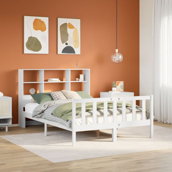 vidaXL Bed met boekenkast zonder matras grenenhout wit 120x190 cm