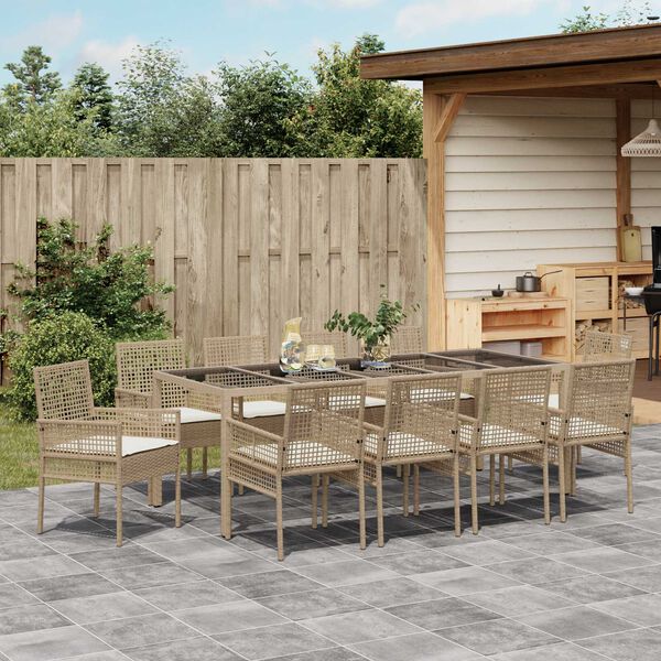 vidaXL Tuin eettafelset 11 pcs Beige poly rattan
