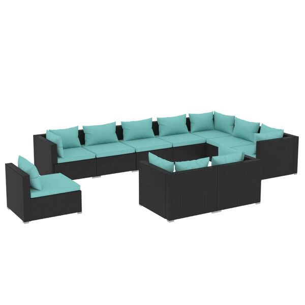 vidaXL 10-delige Loungeset met kussens poly rattan zwart