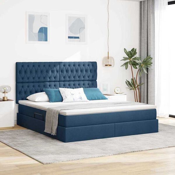vidaXL Opbergbed met LED met matras Blauw 180 x 200 cm Polyester