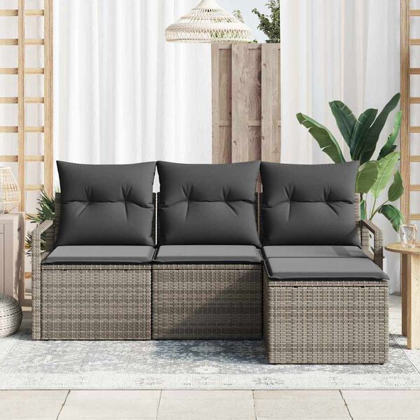 vidaXL Tuin Sofa Set 4 pcs Grijs Poly Rattan en Poedergecoat Staal