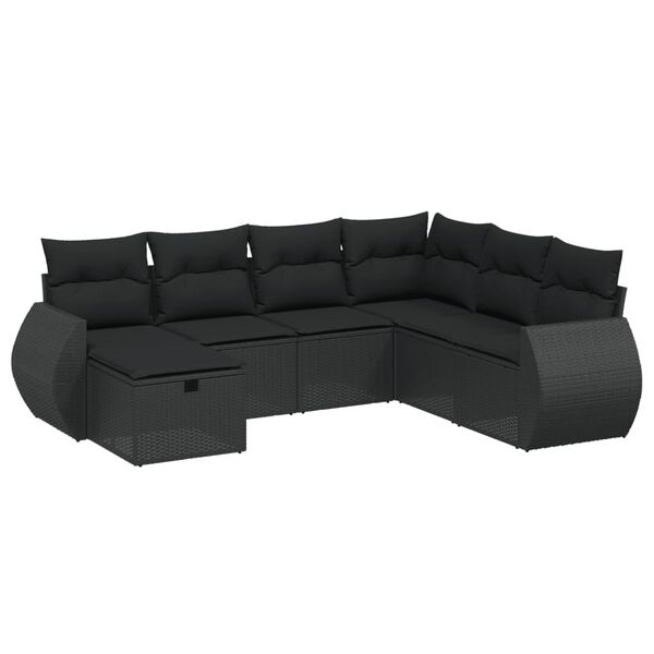 vidaXL 7-delige Loungeset met kussens poly rattan zwart