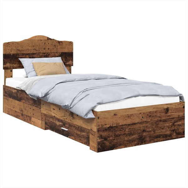 vidaXL Bedframe met hoofdeinde Oudhout 90 x 200 cm Bewerkt hout