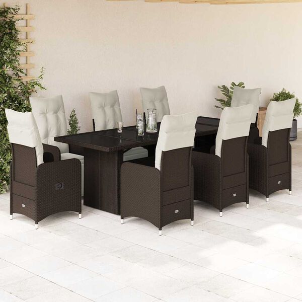 vidaXL 9-delige Bistroset met kussens poly rattan bruin