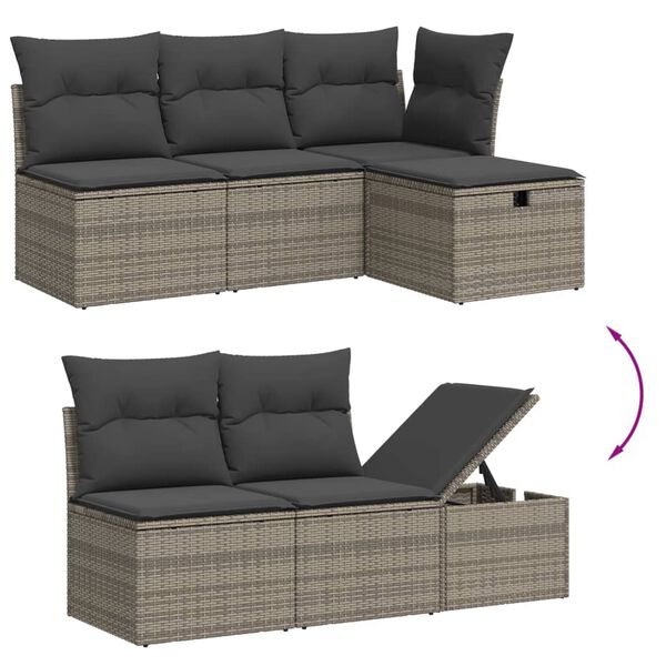 vidaXL 7-delige Loungeset met kussens poly rattan grijs