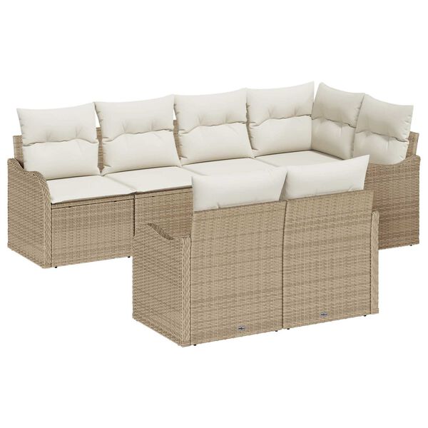 vidaXL Tuin Sofa Set met kussen met opslag 7 pcs Beige Poly riet