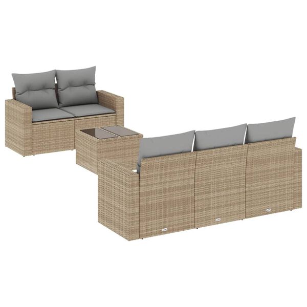 vidaXL 6-delige Loungeset met kussens poly rattan beige