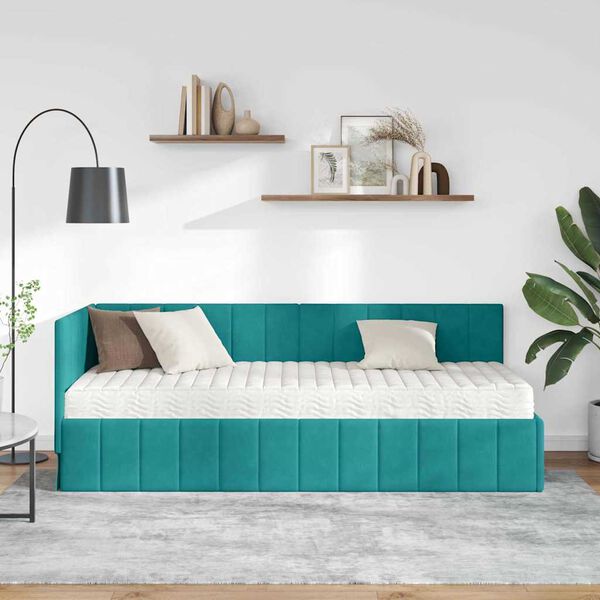 vidaXL Hoekbedframe met Matras met hoofdeinde 2 pcs Turquoise Fluweel