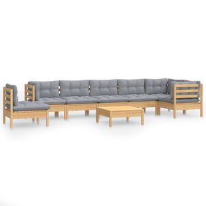 vidaXL 9-delige Loungeset met grijze kussens massief grenenhout