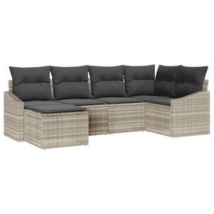 vidaXL Tuin Eetset 6 st Lichtgrijs Poly Rattan en Poedergecoat Staal