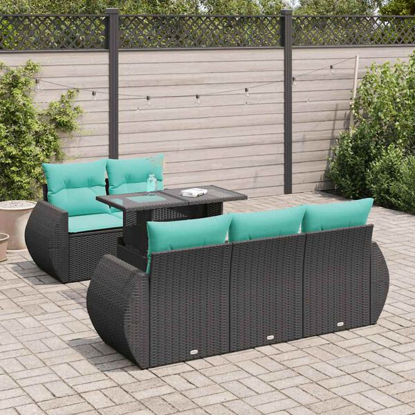 vidaXL 6-delige Loungeset met kussens poly rattan acacia zwart