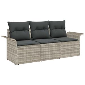 vidaXL Bankstel met kussen 3 pcs Grijs poly rattan