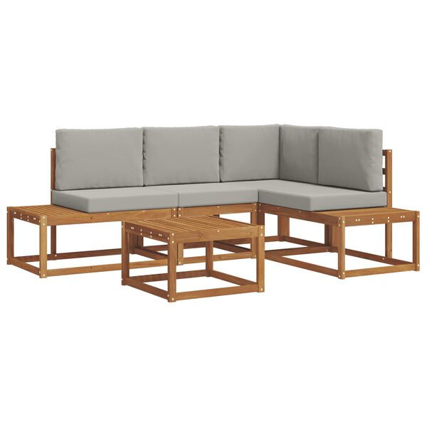 vidaXL Buiten bankenset met kussen 5 Stuk Natuurlijk en Lichtgrijs