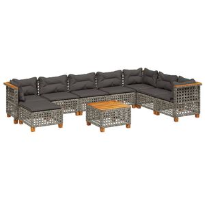 vidaXL 9-delige Loungeset met kussens poly rattan grijs