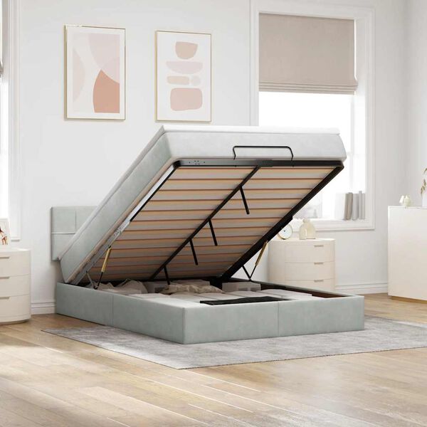 vidaXL Ottoman bed met matras 140x190cm fluweel lichtgrijs