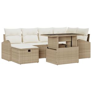 vidaXL Tuin Sofa Set met kussen met opslag 7 pcs Beige Poly riet