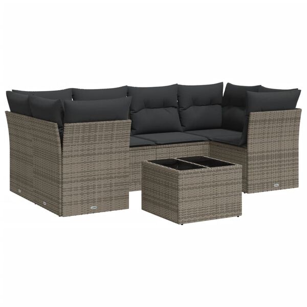 vidaXL 7-delige Loungeset met kussens poly rattan grijs