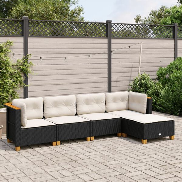 vidaXL 5-delige Loungeset met kussens poly rattan zwart