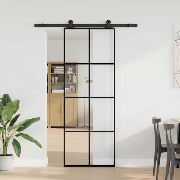 vidaXL Schuifdeur met beslag 76x205 cm ESG-glas en aluminium