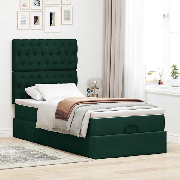 vidaXL Ottoman bed met matrassen en LED's 80x200cm fluweel donkergroen