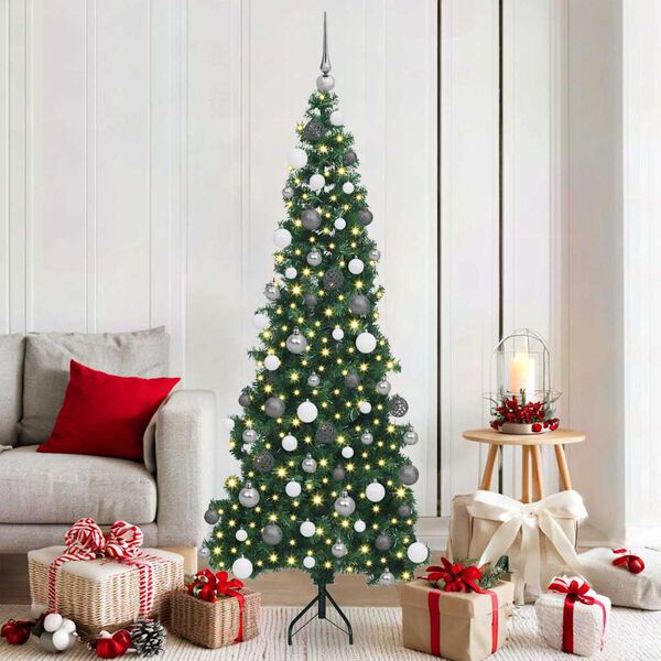 vidaXL Hoek Kunstkerstboom met 300 LED Groen 180 cm PVC en Metaal