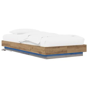 vidaXL Bed Frame met LED Artisanaal eiken 80 x 200 cm Bewerkt hout