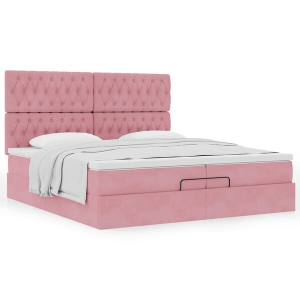 vidaXL Ottoman bed met matrassen 200x200cm fluweel roze