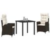 vidaXL Tuin eettafelset met kussen 3 pcs Bruin poly rattan