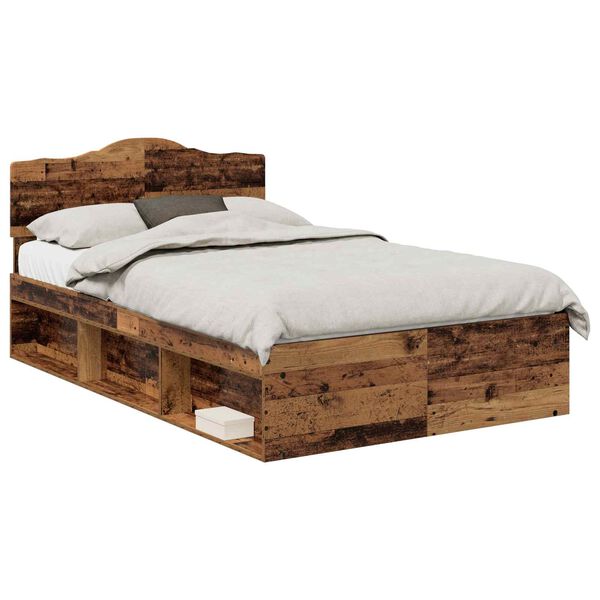 vidaXL Bedframe met hoofdeinde Oudhout 120 x 190 cm Massief grenenhout
