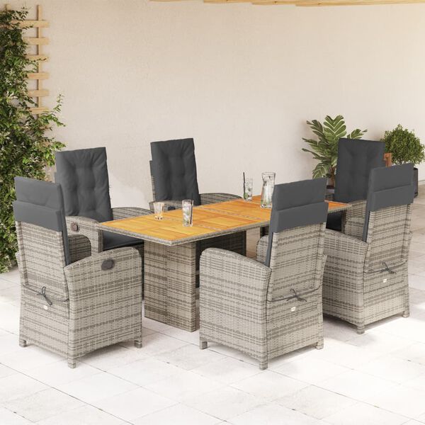 vidaXL 7-delige Tuinset met kussens poly rattan grijs
