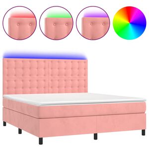 vidaXL Boxspring met matras en LED fluweel roze 160x200 cm