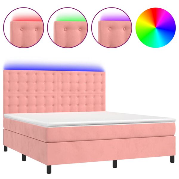 vidaXL Boxspring met matras en LED fluweel roze 160x200 cm