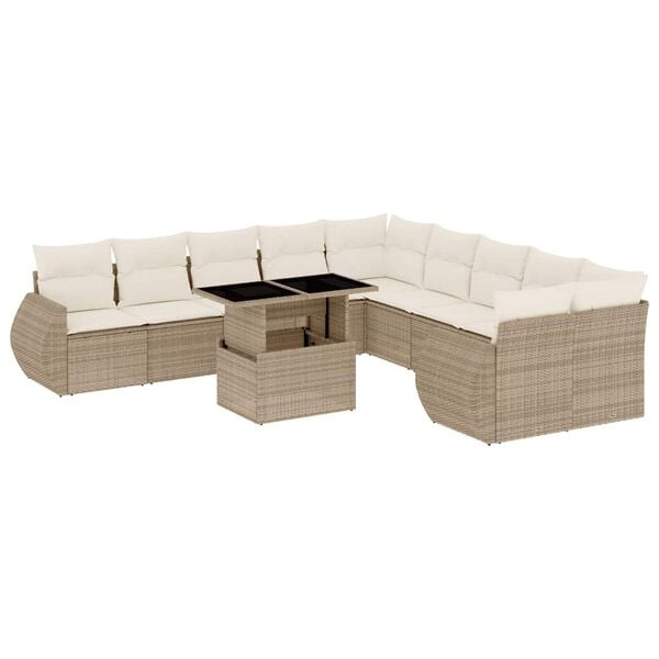 vidaXL 11-delige Tuinset met kussens poly rattan beige